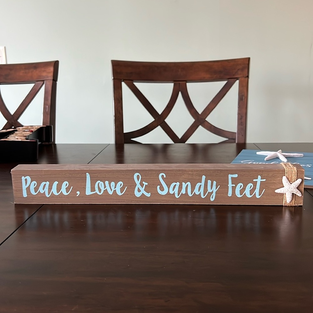 Wooden beach sign standalone or wall hand starfish accents